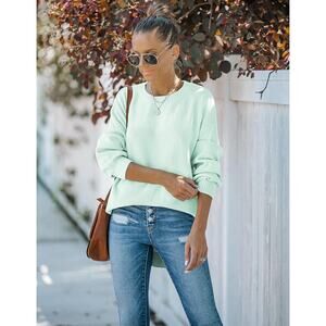 Merokeety Long Balloon Sleeve Sweater Tops Waffle Knit Soft Pullover Jumper
